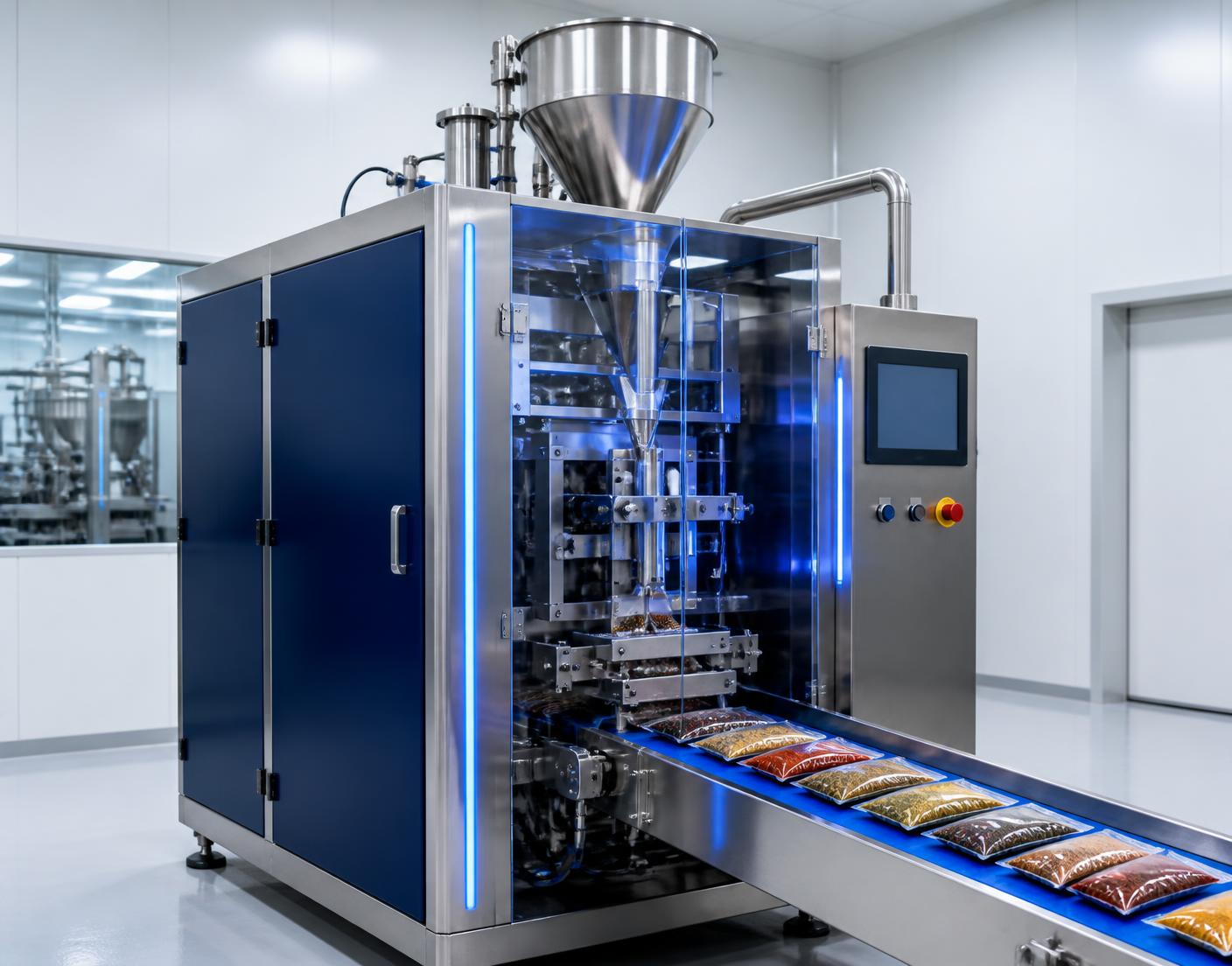 Stainless steel vertical form fill seal pouch packaging machine
